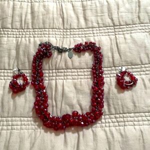 WHBM red beaded necklace and earrings